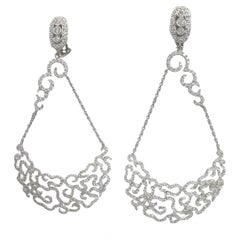 Chandelier Round Brilliant Cut Diamond Drop Earrings  18k White Gold