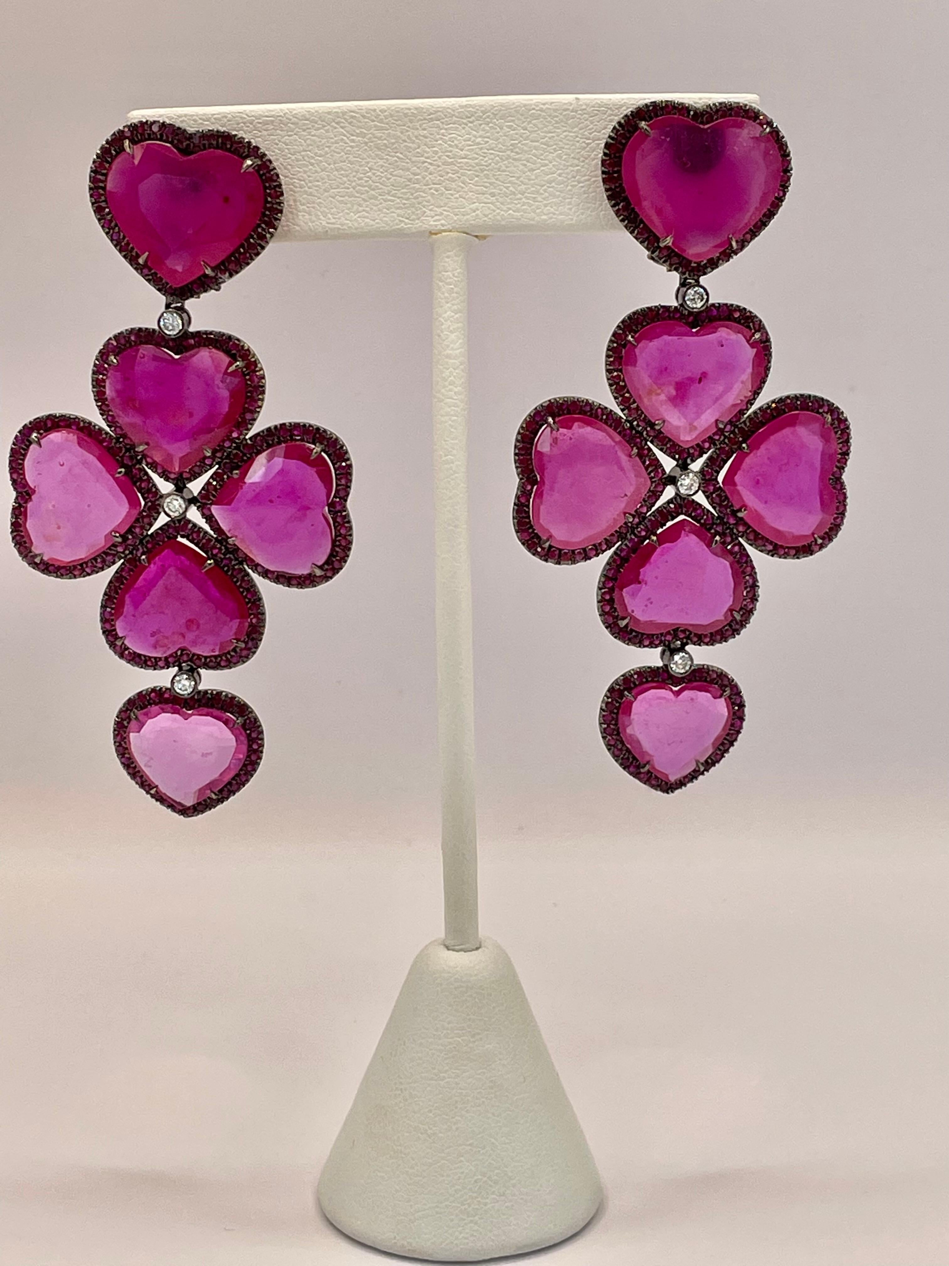 Round Cut Chandelier Ruby and Diamond Earrings by Julia Shlovsky For Sale