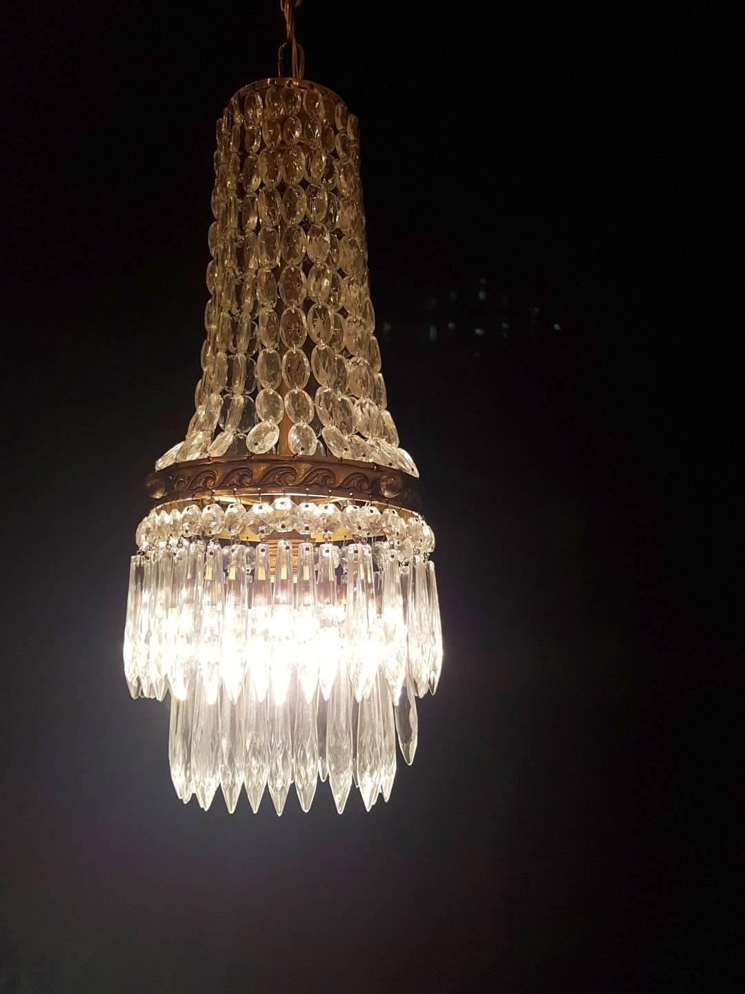 French Chandelier Sac a Perle, Empire Style For Sale