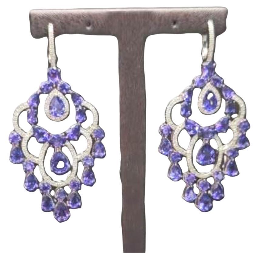 Contemporary Chandelier Sapphires White Gold and Diamonds Earrings For Sale