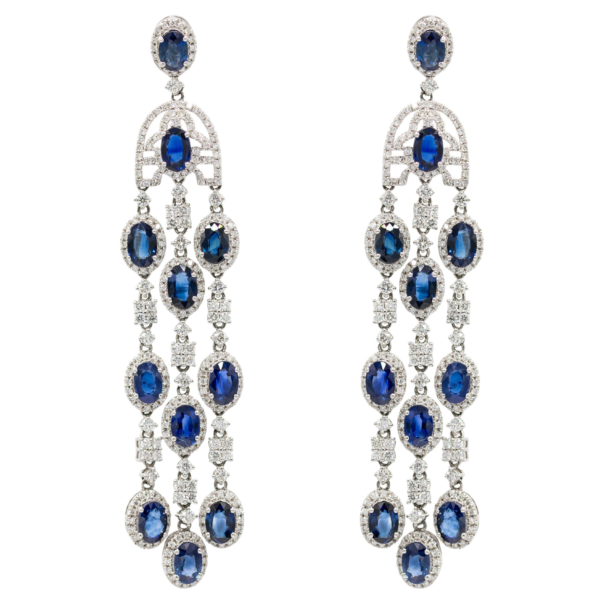 Chandelier Sapphires White Gold and Diamonds Earrings For Sale