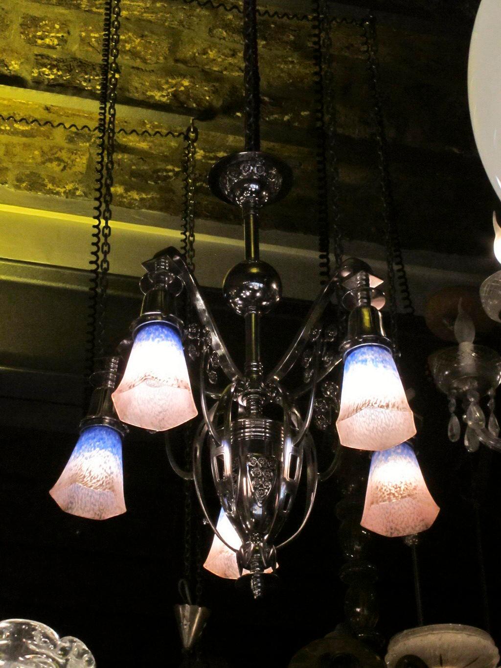 Hanging lamp Schneider.

Material: art glass and silver plated bronze.
Style: Art Nouveau
Country: French
To take care of your property and the lives of our customers, the new wiring has been done.
If you are looking for sconces to match your