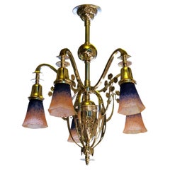 Chandelier Schneider Silver Plated Bronze, Style Jugendstil, Art Nouveau, 1900