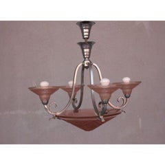 Chandelier Silver Metal and Maynadier Glass, 1950