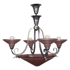 Lampadario in metallo argentato e vetro Maynadier, 1950