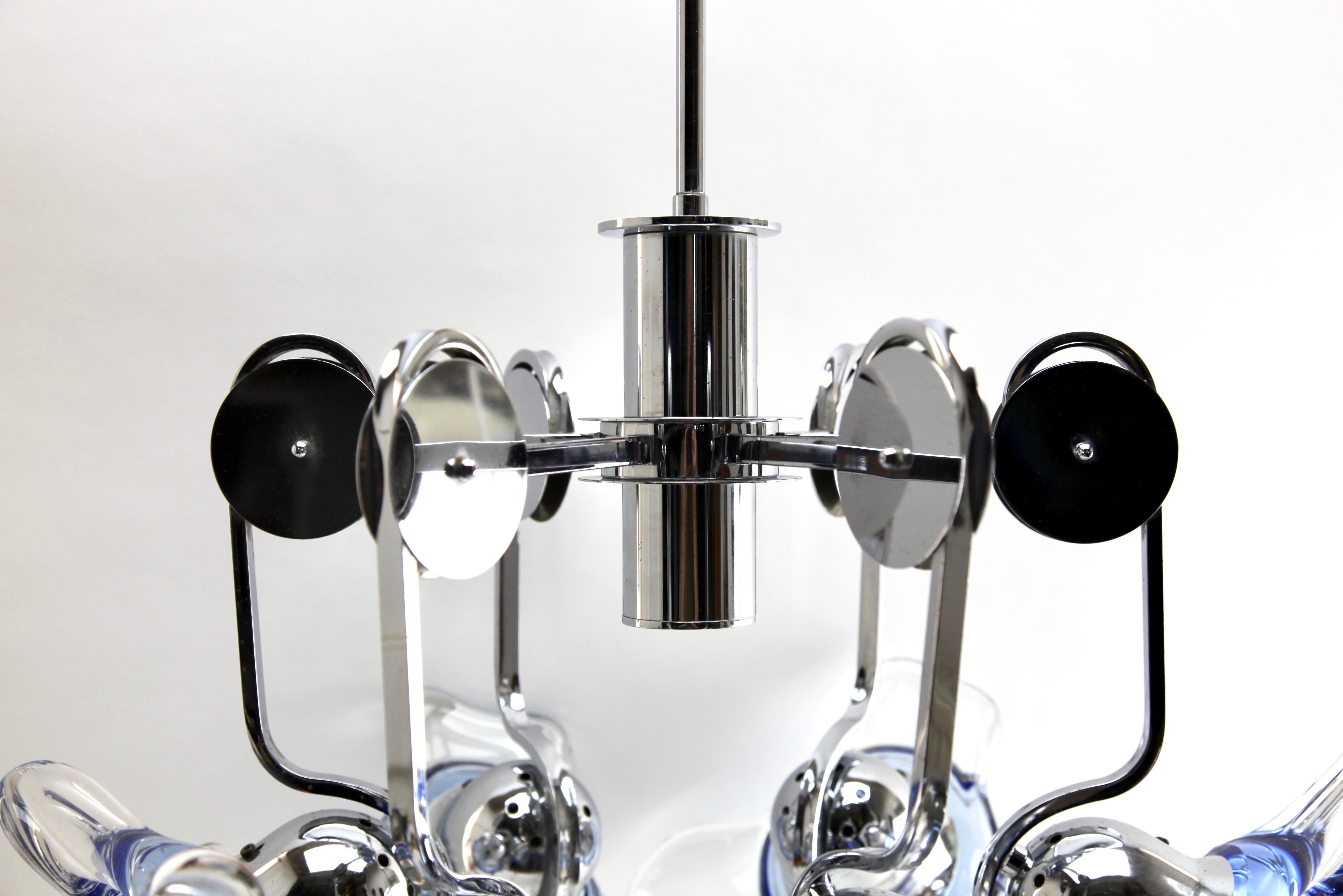 Mid-20th Century Chandelier Six Arms Chrome, in the Style of Sische Leuchten