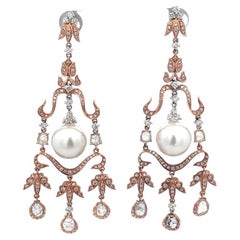 Boucles d'oreilles en or 18krose 15 mm avec tranches de diamants et perles des mers du Sud de 3,97 carats