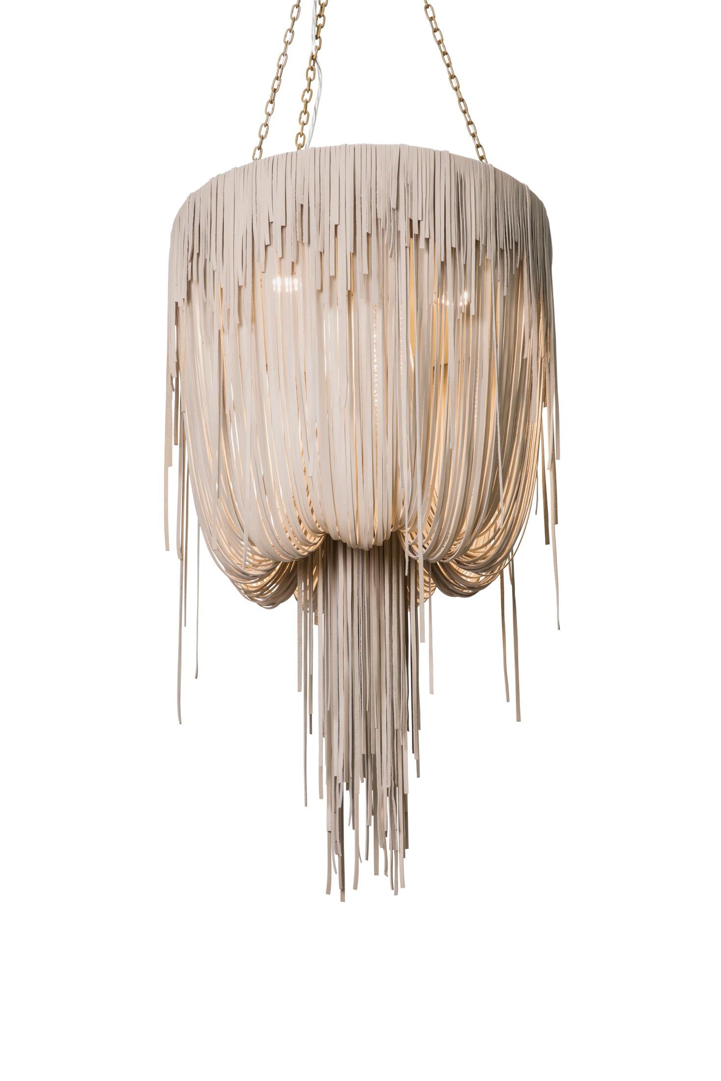 South African Chandelier, Small Urchin in Cream-Stone Leather