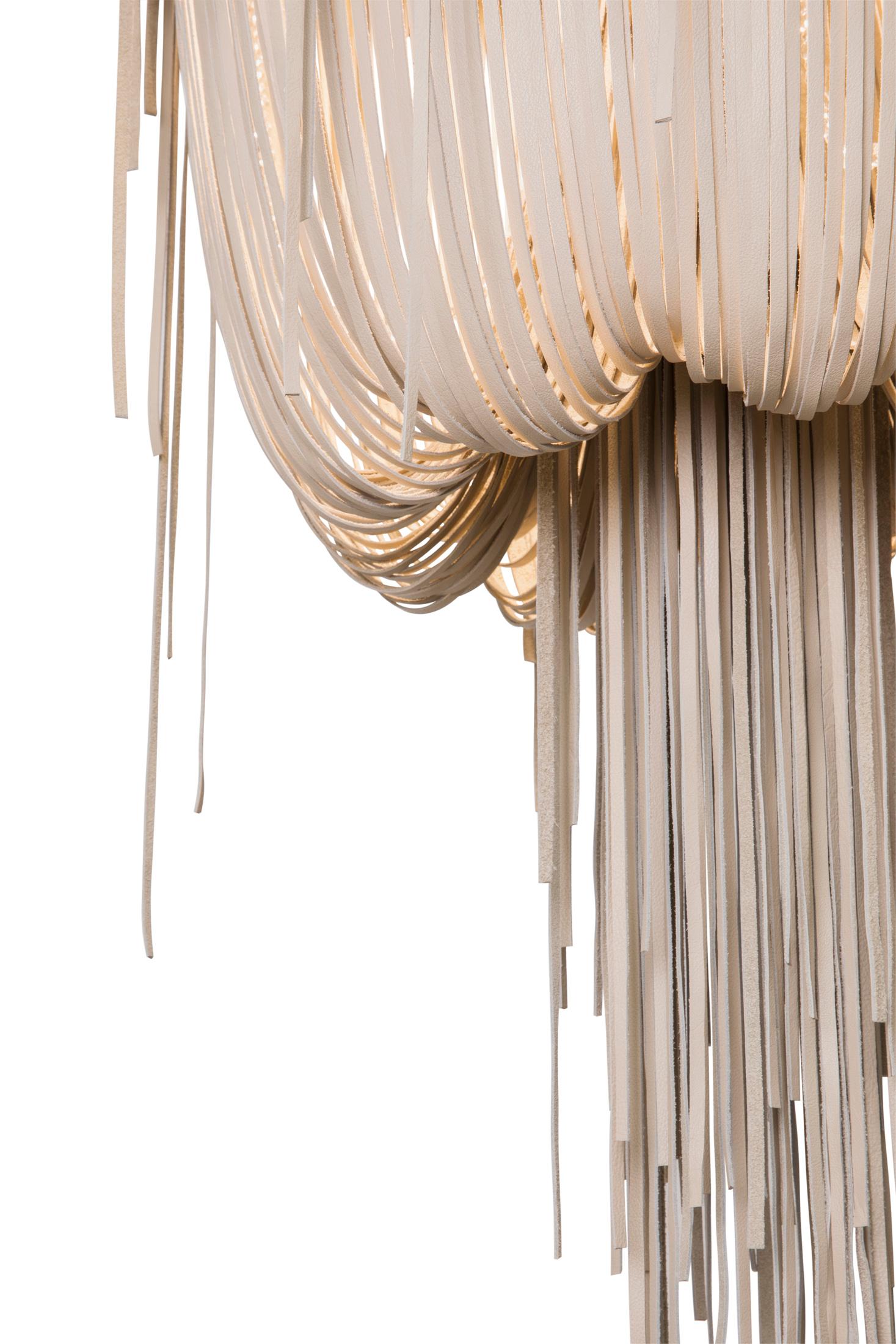 Chandelier, Small Urchin in Cream-Stone Leather In New Condition In New York, NY