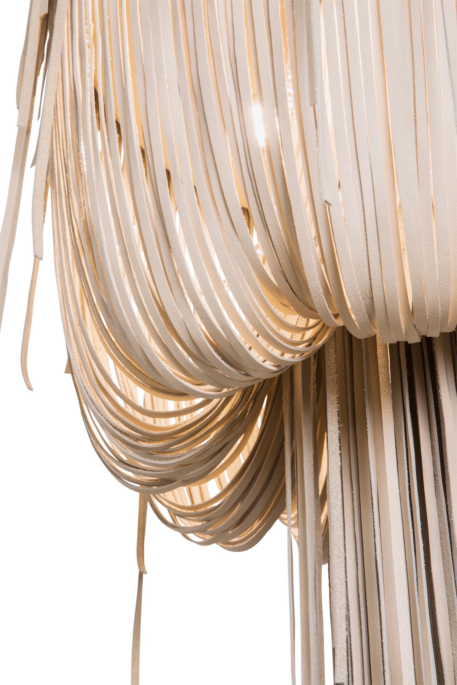 Chandelier, Small Urchin in Cream-Stone Leather 3