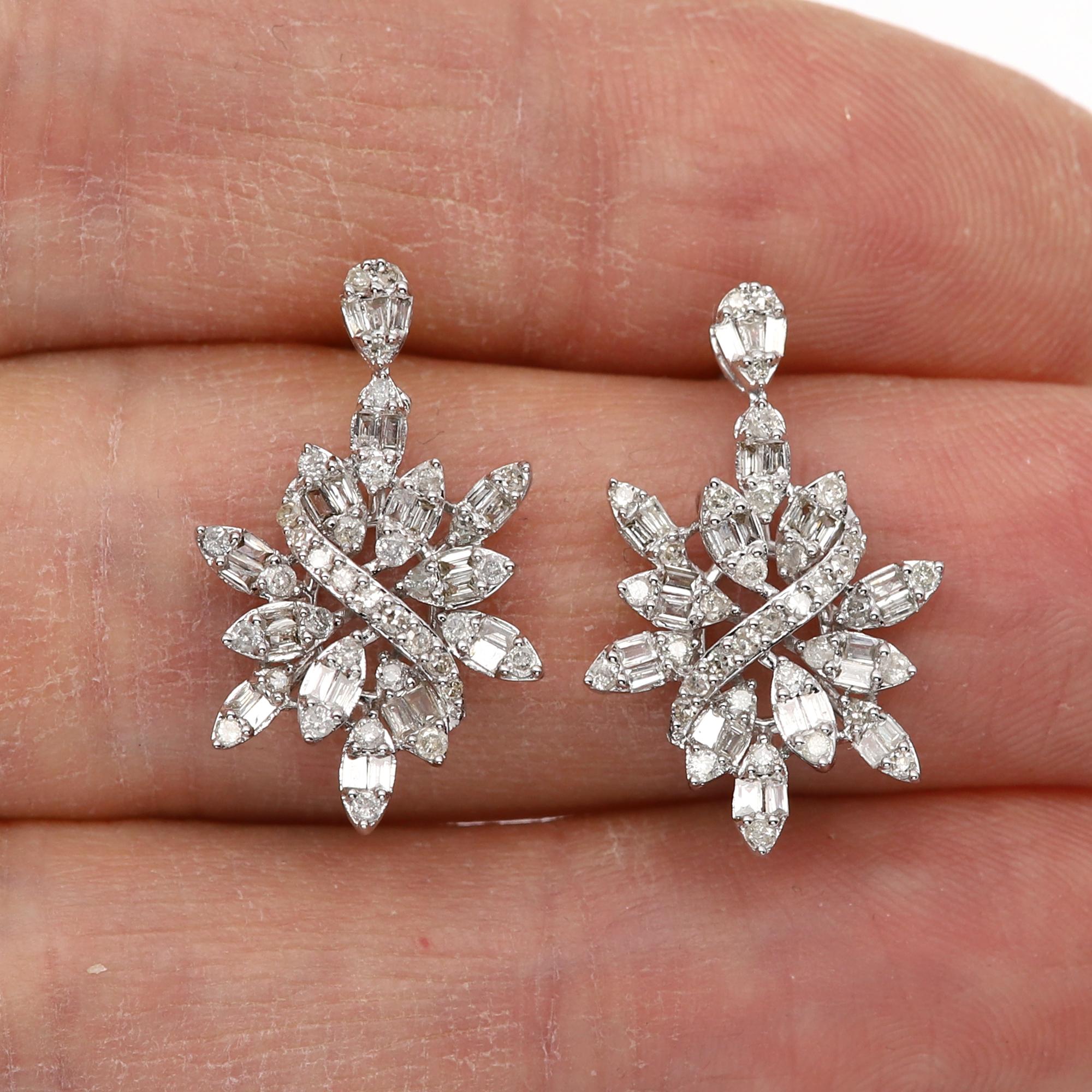 Chandelier Snowflake Diamond Earrings Dangle Diamonds 14 karat White Gold 1