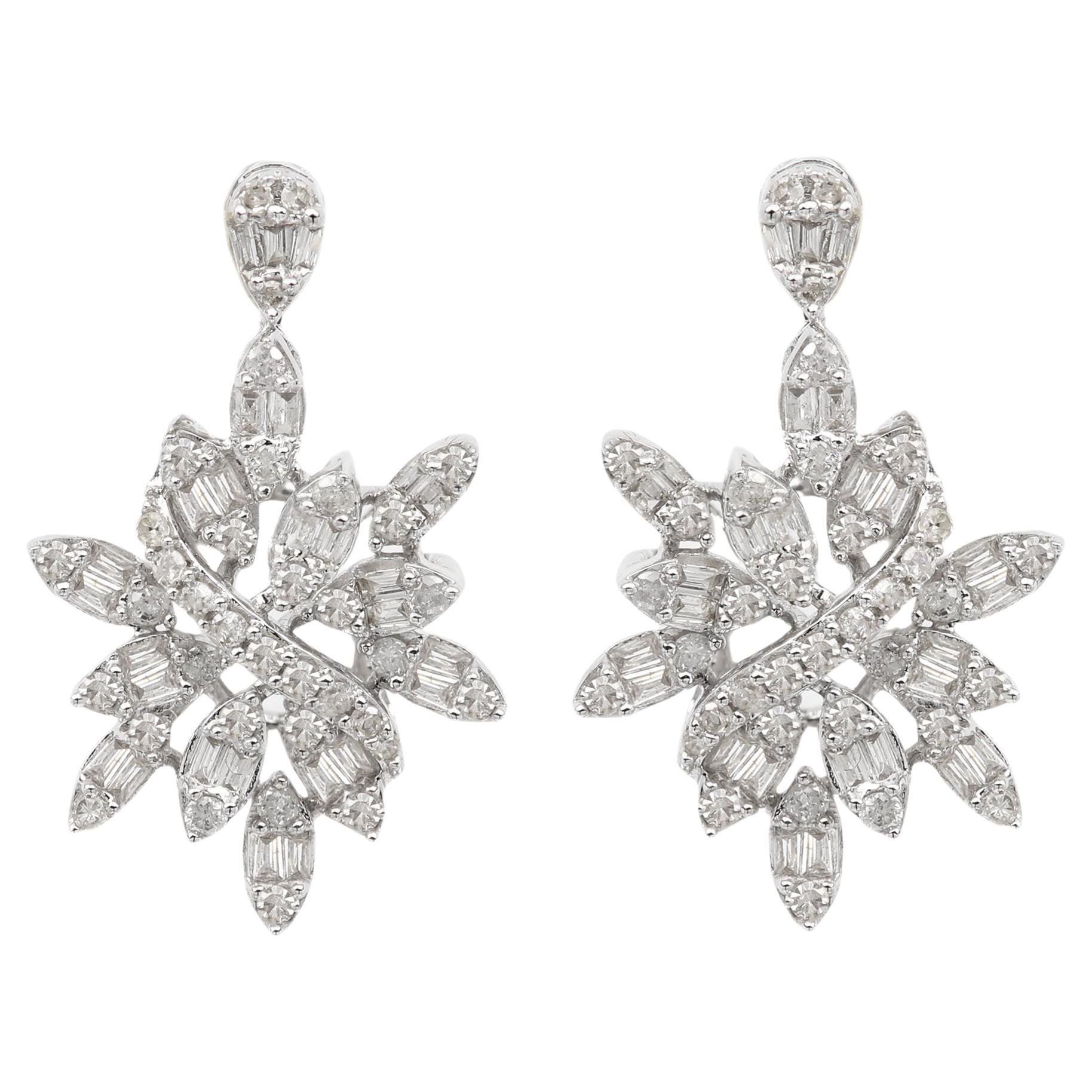 Chandelier Snowflake Diamond Earrings Dangle Diamonds 14 karat White Gold