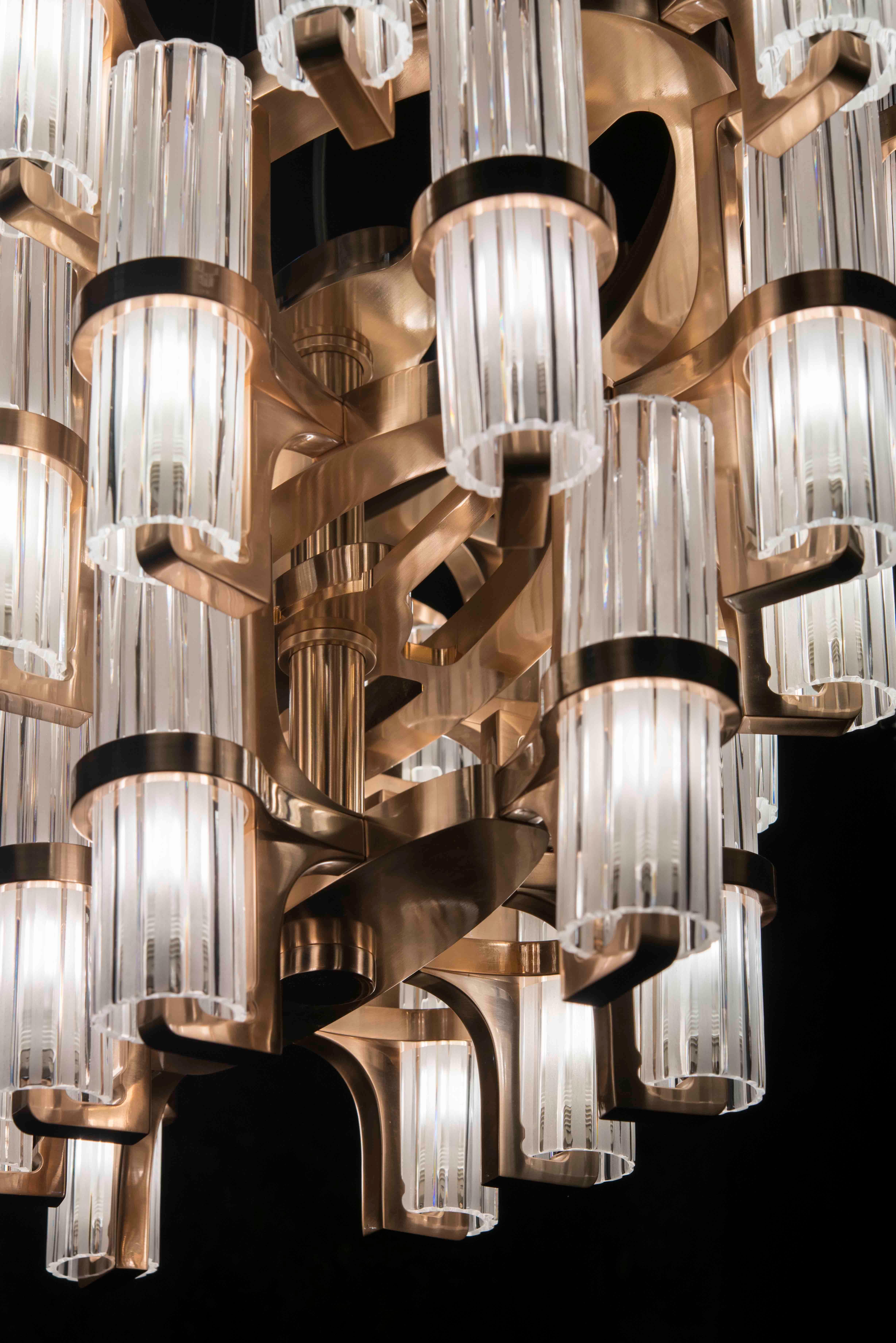 Mid-Century Modern Soave modern rose gold chandelier, crystal lampshades For Sale