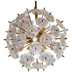 Chandelier "Sputnik" Brass and Crystal Snowball Design by Emil Stejnar, 1950s
