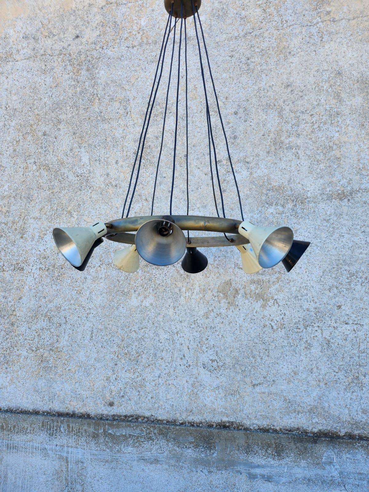 Patinated Chandelier style Stilnovo Milan Mid Century For Sale