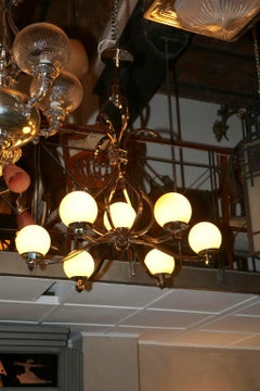 Big Chandelier Style: Art Deco , 1920, German in Chromed Bronze and Glass