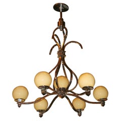 Big Chandelier Style: Art Deco , 1920, German in Chromed Bronze and Glass