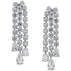 Chandelier Style Earrings with 24.10 Carat of Round and Pear Shape Diamonds