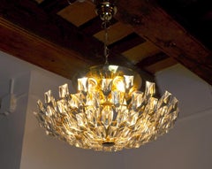 Chandelier "Sun" by Oscar Torlasco for Stilkronen Triedri Cut Glass, Italy, 1980