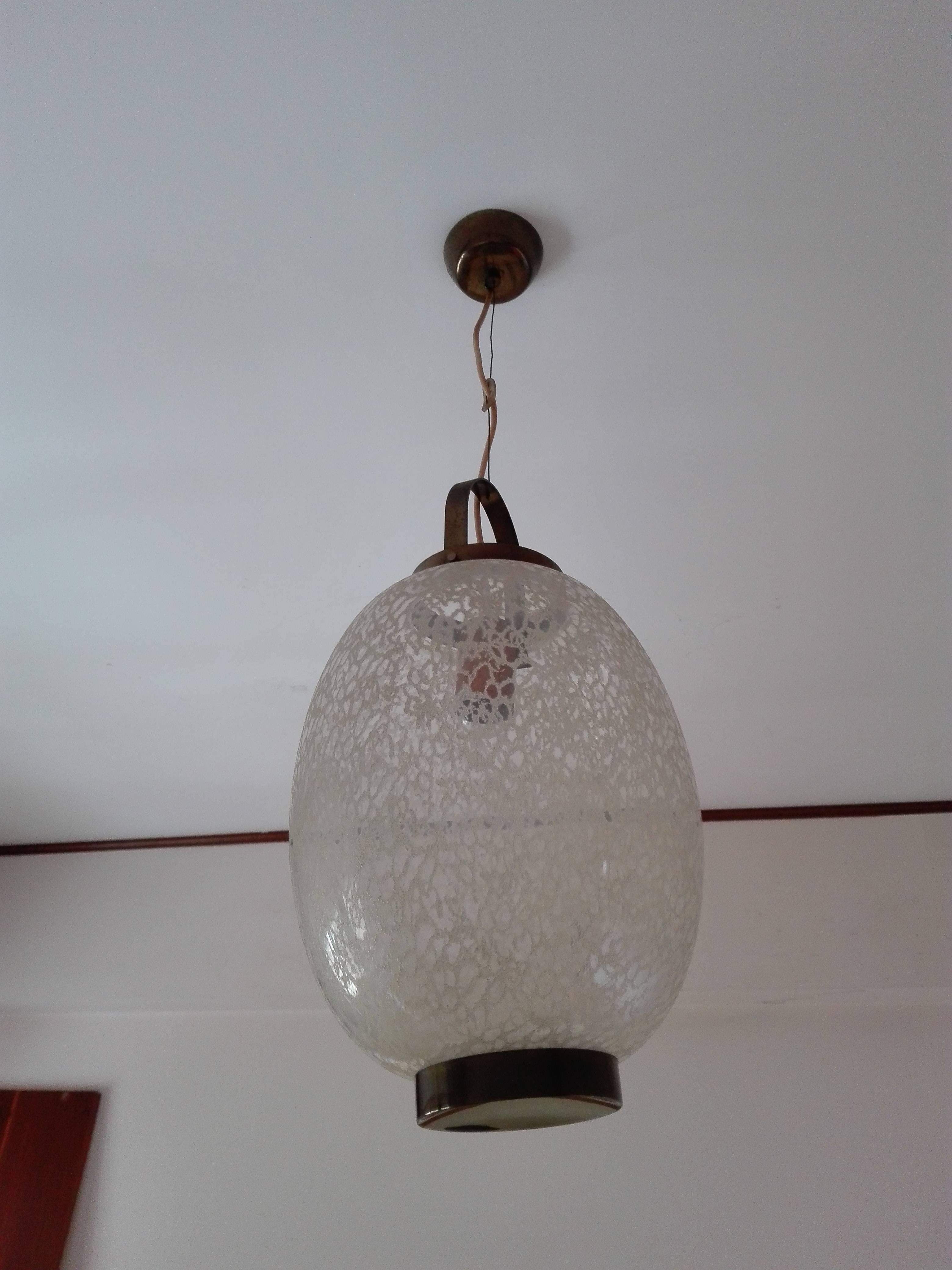 Mid-Century Modern Chandelier Suspension Brass and Glass Vintage For Sale