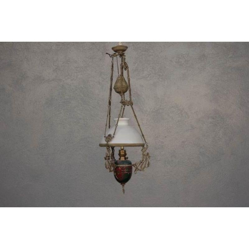 XIX secolo Sospensione per lampadario in bronzo e opalina in vendita