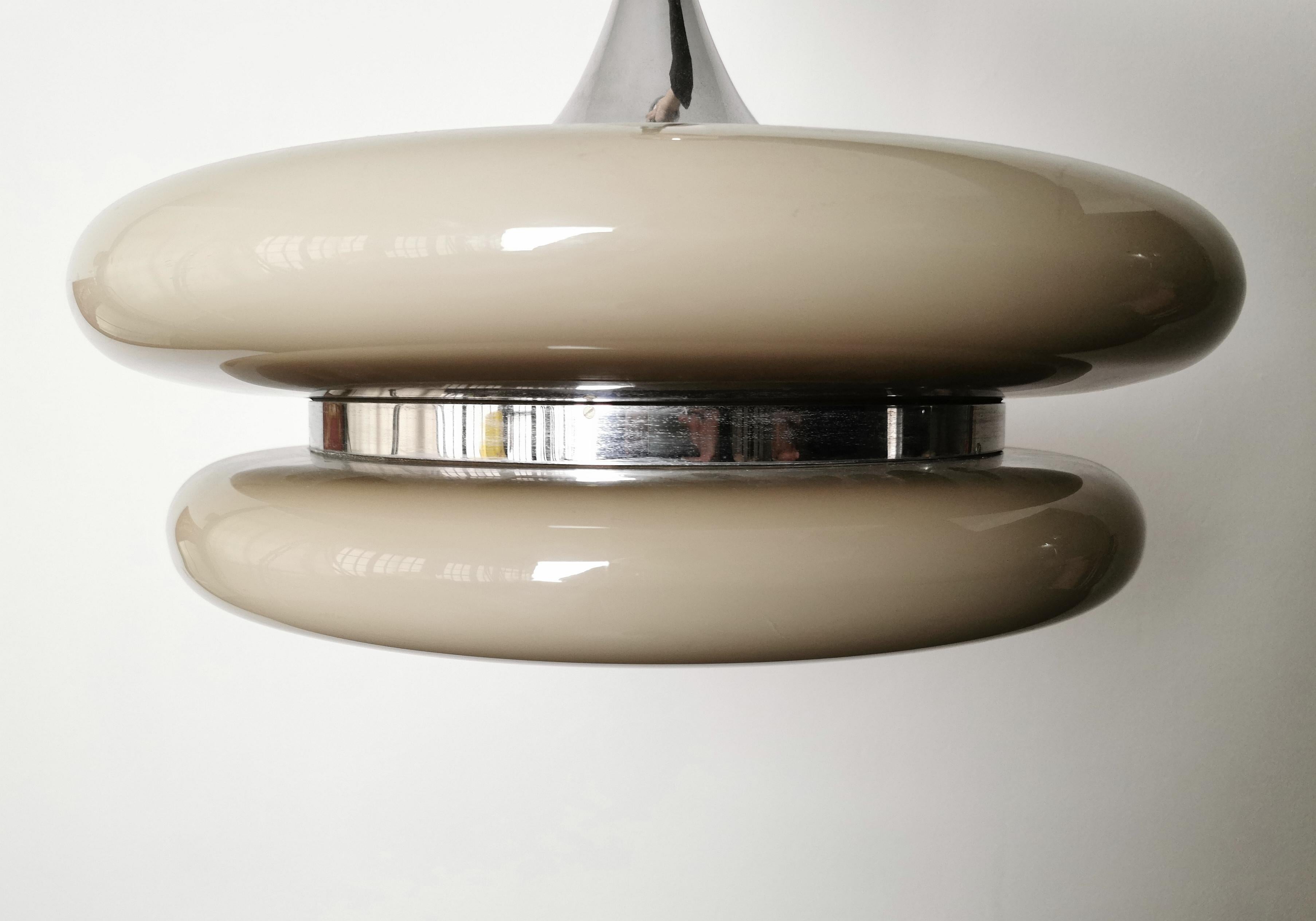 20th Century Chandelier Suspension Lamp Plexiglass Chromed Aluminum Midcentury Italy 1970s For Sale