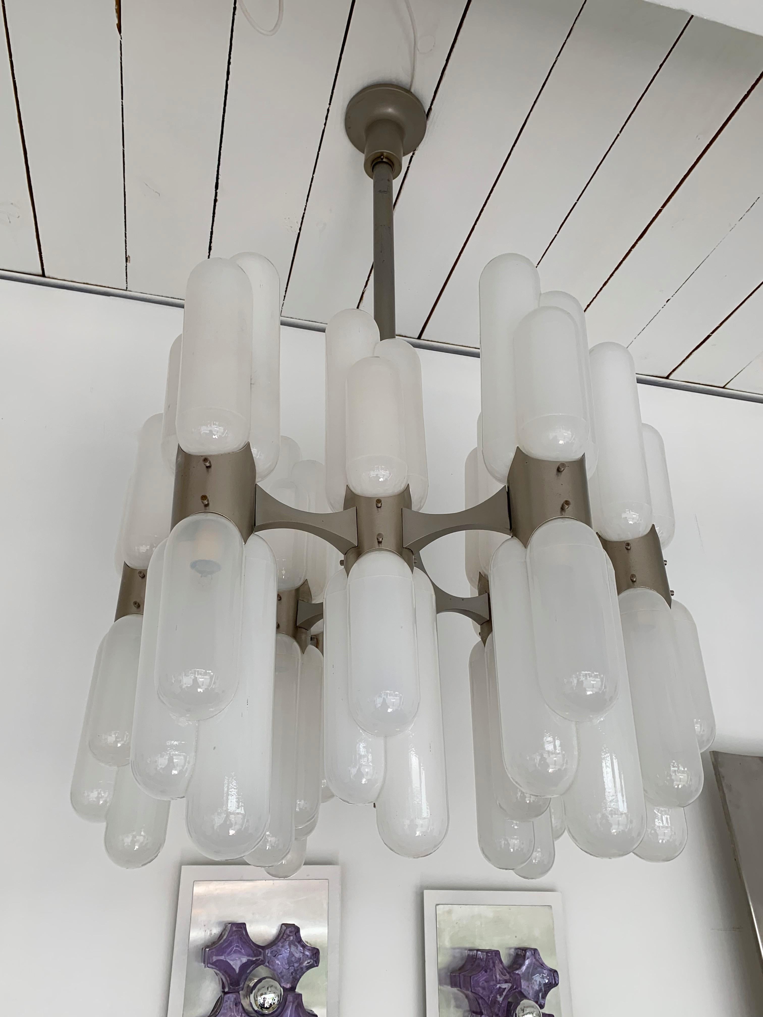 Chandelier Torpedo Glass Metal by Carlo Nason for Mazzega Murano, Italy, 1970s In Good Condition In SAINT-OUEN, FR