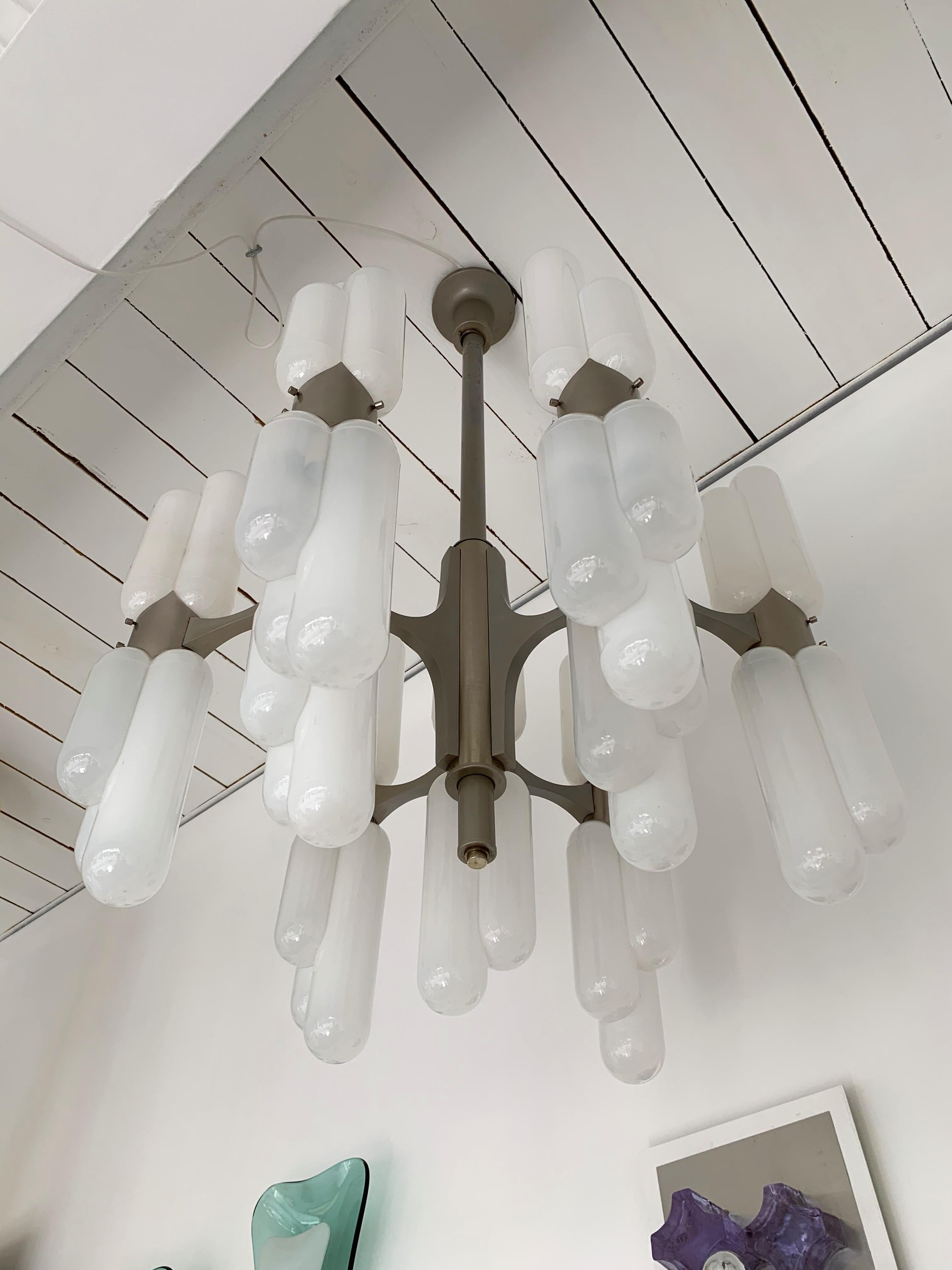 Late 20th Century Chandelier Torpedo Glass Metal by Carlo Nason for Mazzega Murano, Italy, 1970s