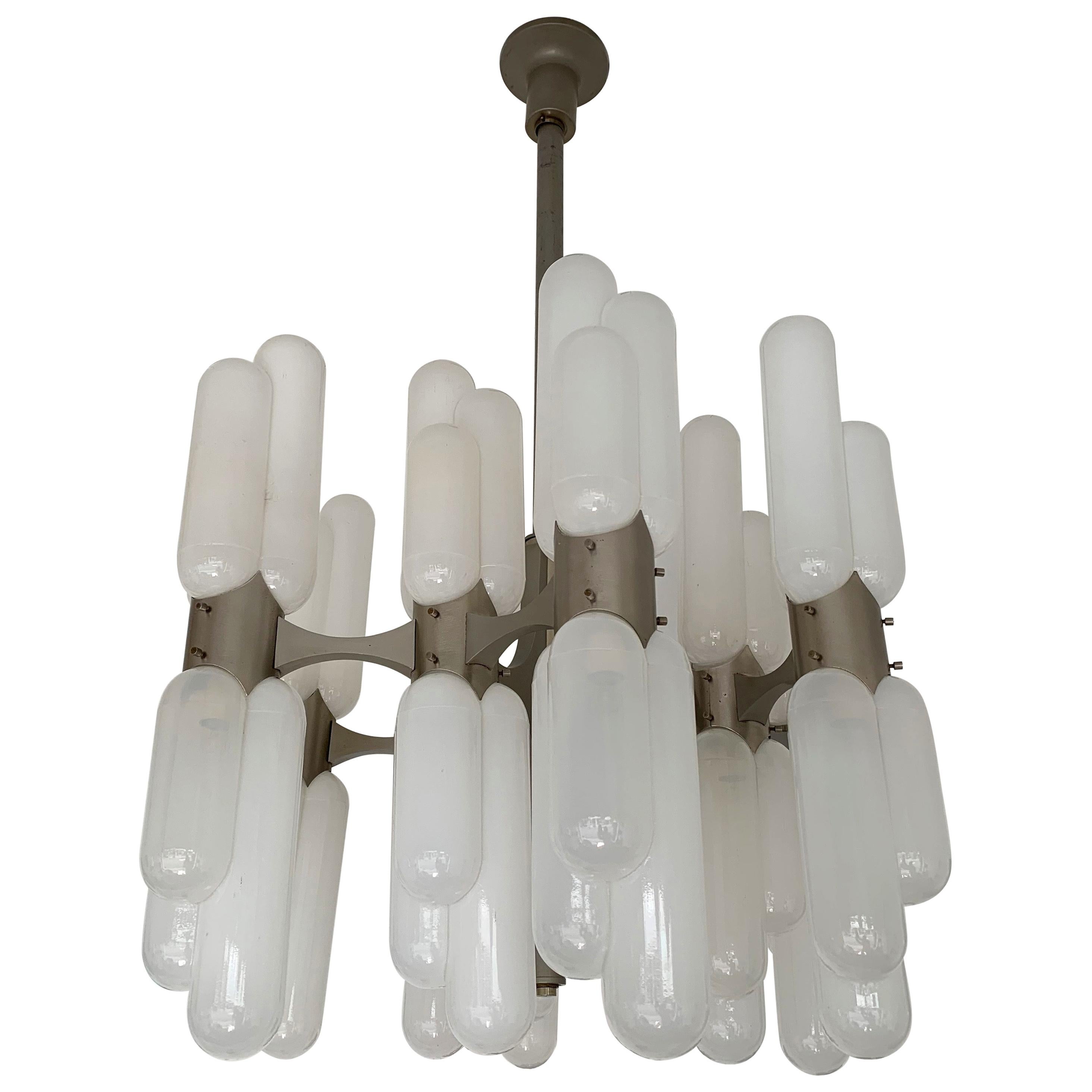 Chandelier Torpedo Glass Metal by Carlo Nason for Mazzega Murano, Italy, 1970s