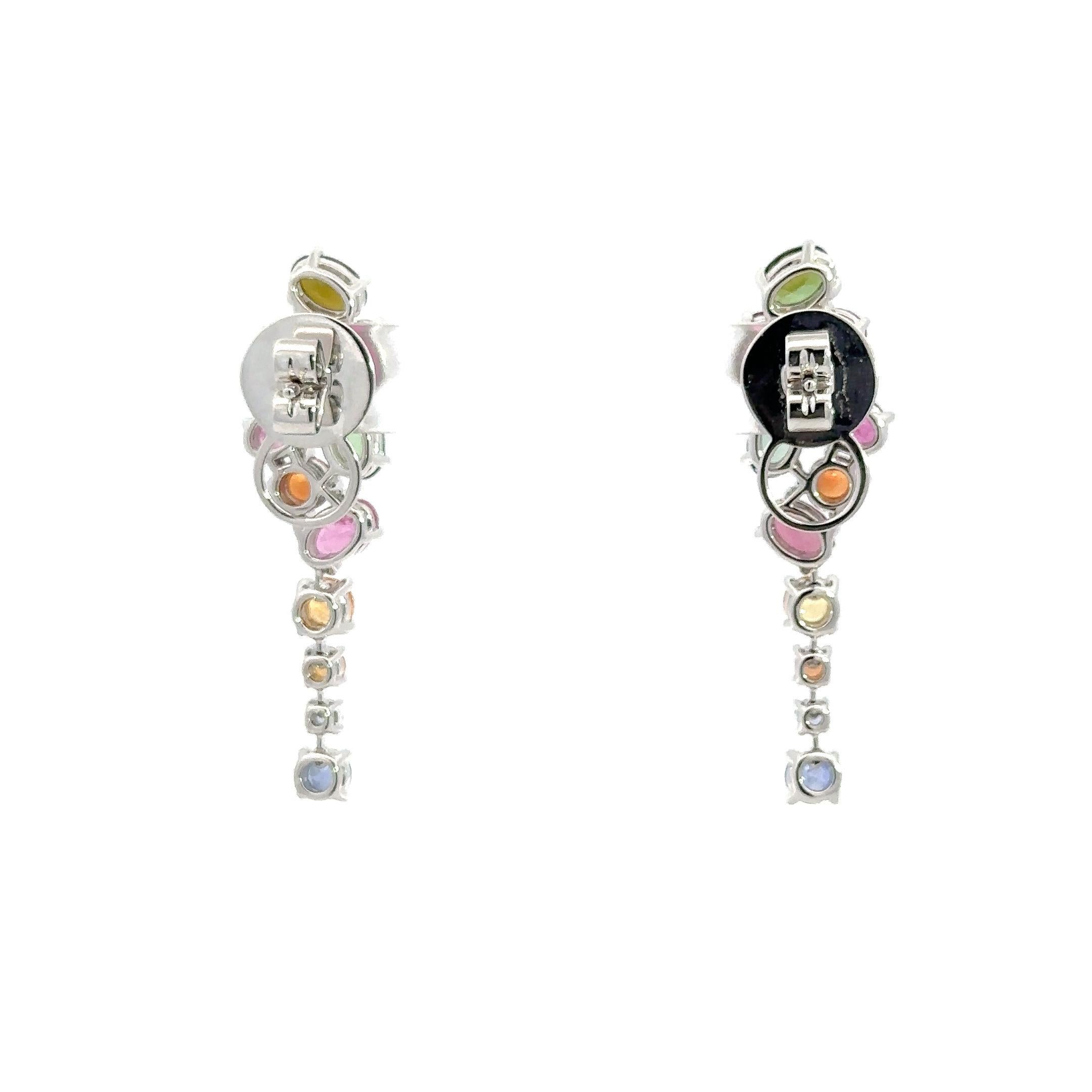 Chandelier Tourmaline Sapphire 18K White Gold Exclusive Earrings For Her For Sale 3