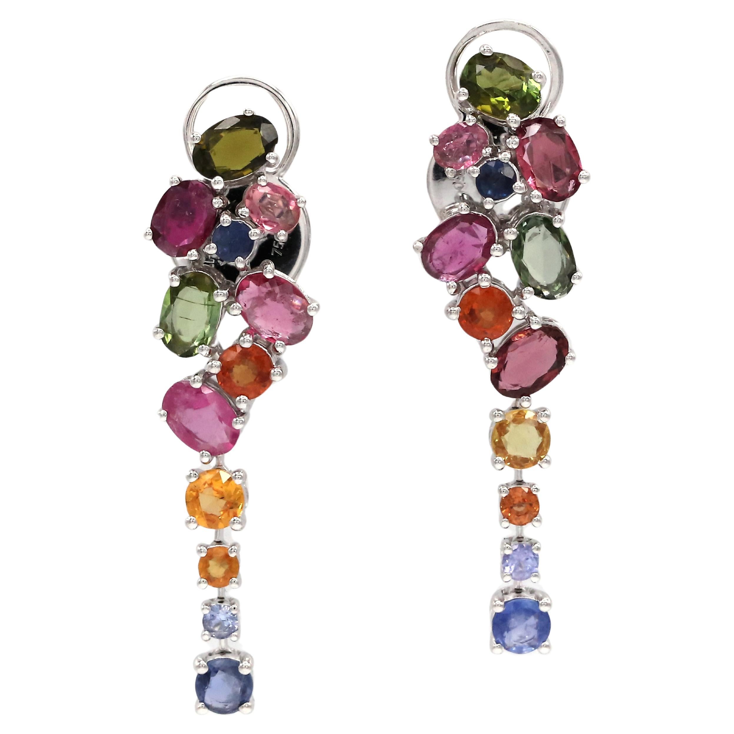 Chandelier Tourmaline Sapphire 18K White Gold Exclusive Earrings For Her For Sale