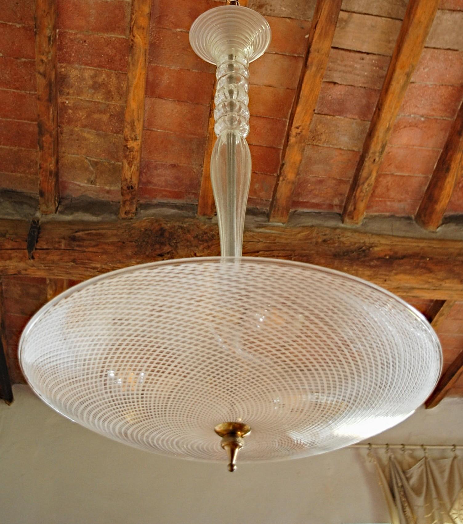 Chandelier, Venini Unique Largest Reticello Bowl, 1930s, Murano Glass, 24 leaves 11