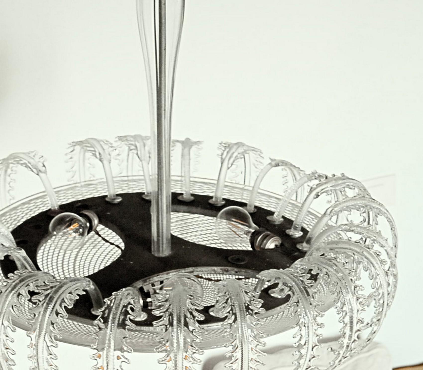 Chandelier, Venini Unique Largest Reticello Bowl, 1930s, Murano Glass, 24 leaves 13