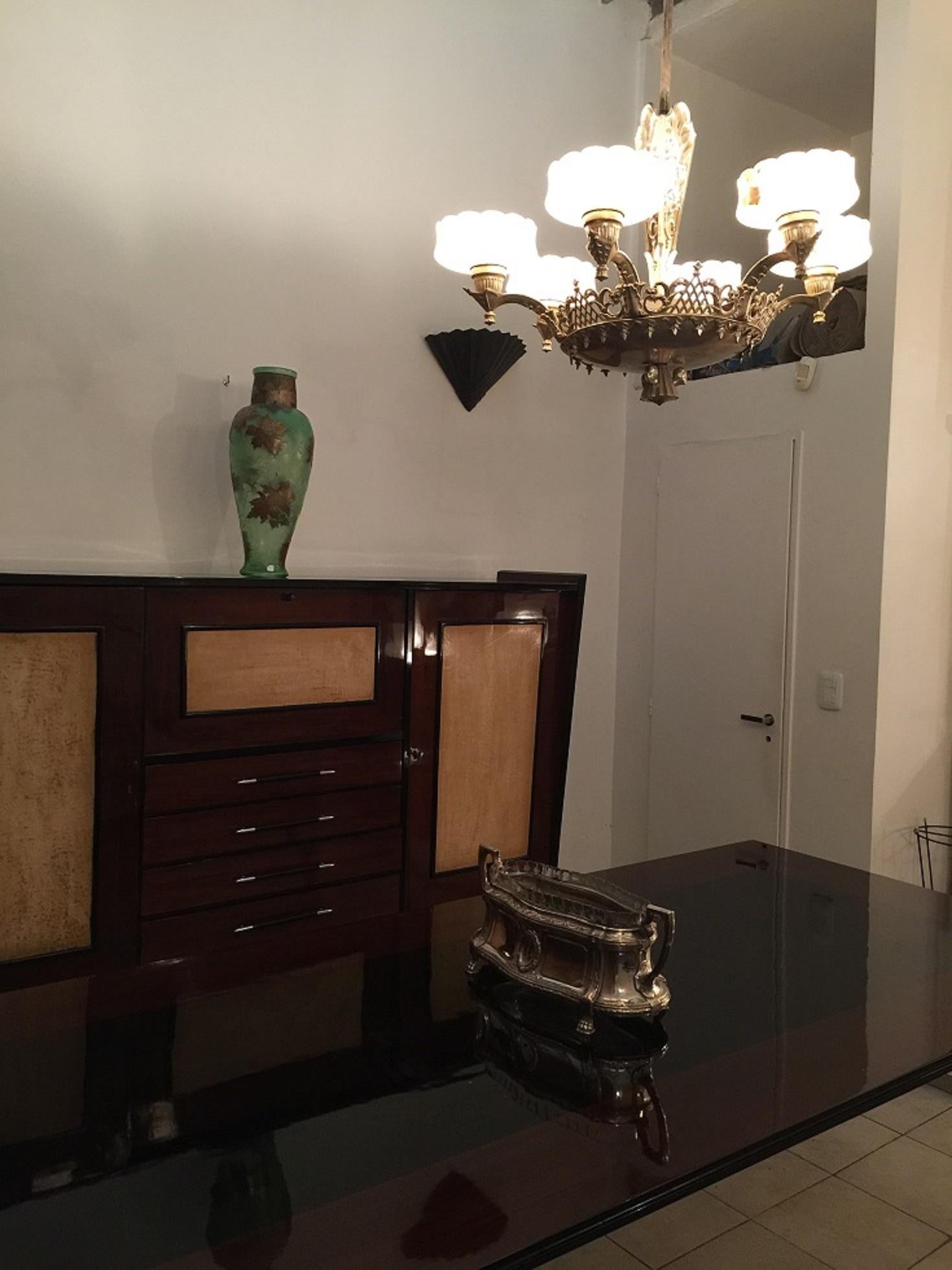 Lampadario Secessione Viennese, 1900, Bronzo placcato argento e Alabastro in vendita 4