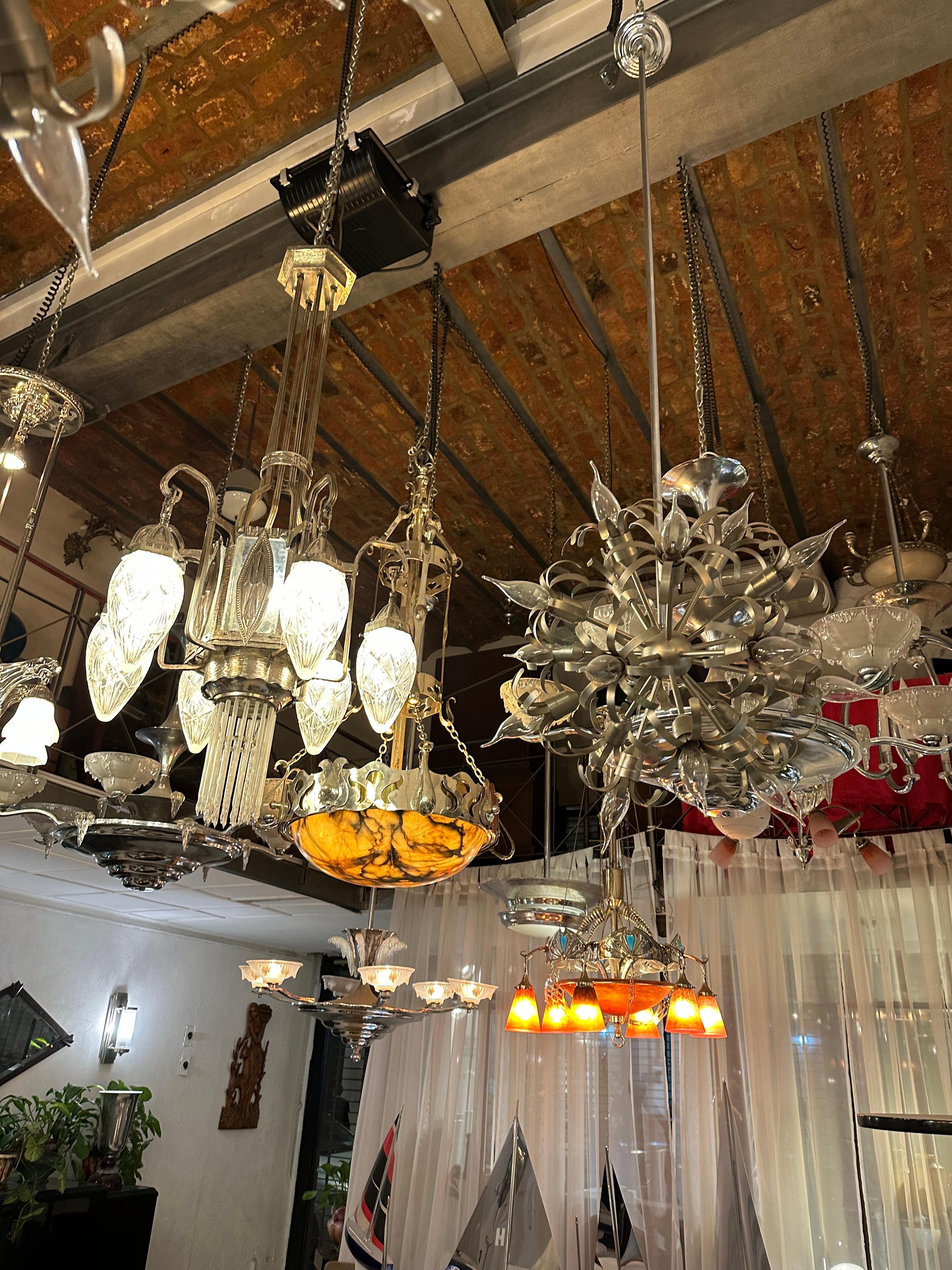 Lampadario Secessione Viennese, 1900, Bronzo placcato argento in vendita 11