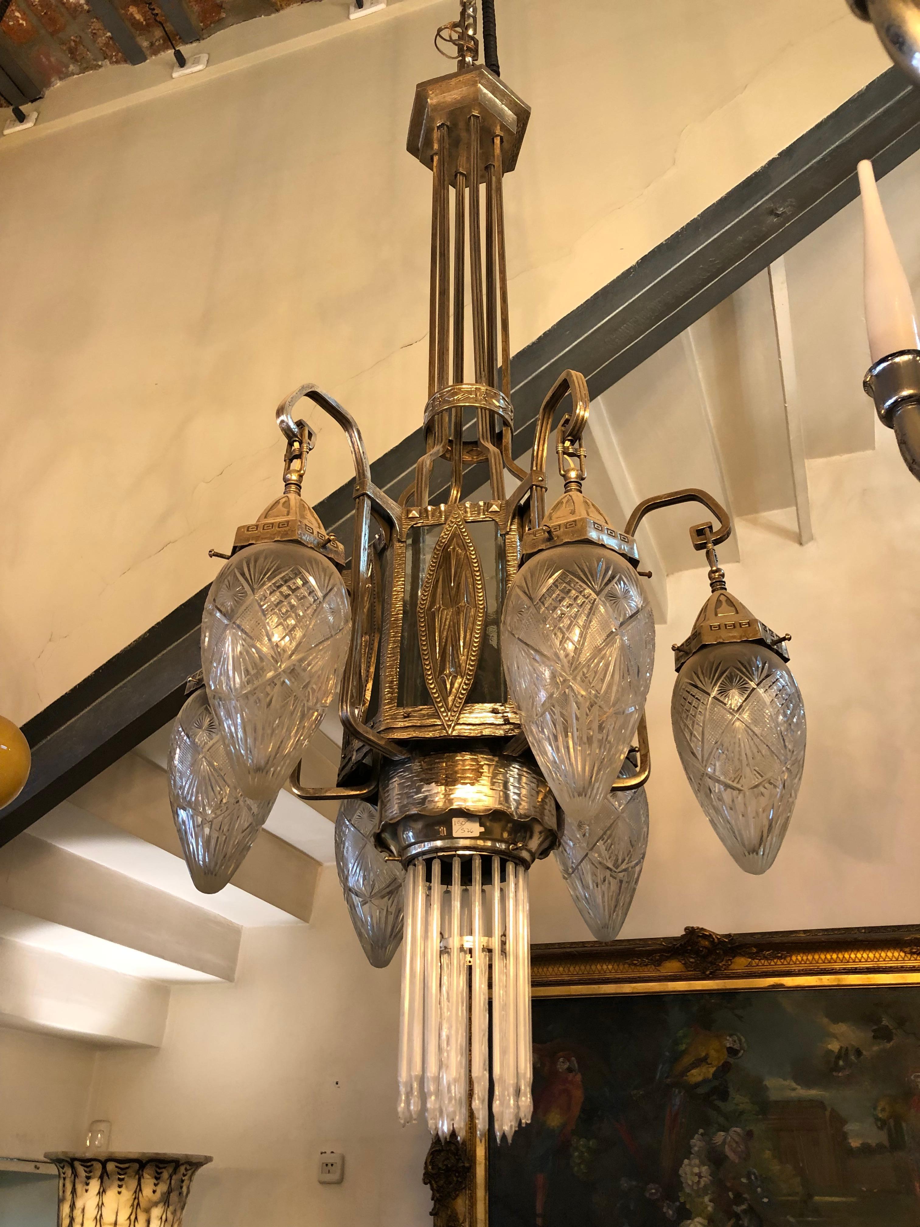 Chandelier Viennese Secession, 1900, Silver Plated Bronze For Sale 4