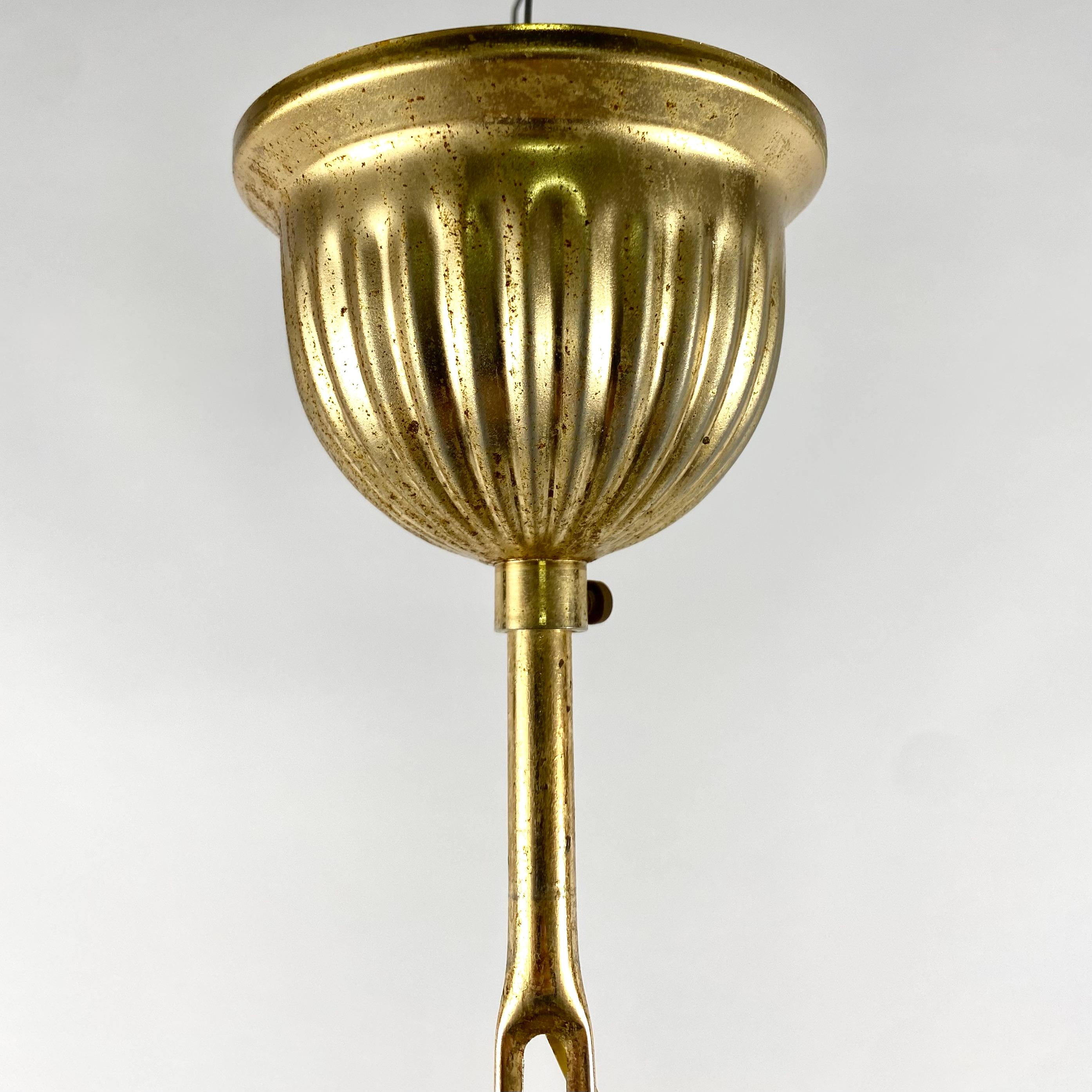 Chandelier Vintage Crystal Brass Pendant Lighting With 3 Light Points, France For Sale 2