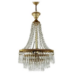 Chandelier Retro Crystal Brass Pendant Lighting With 3 Light Points, France