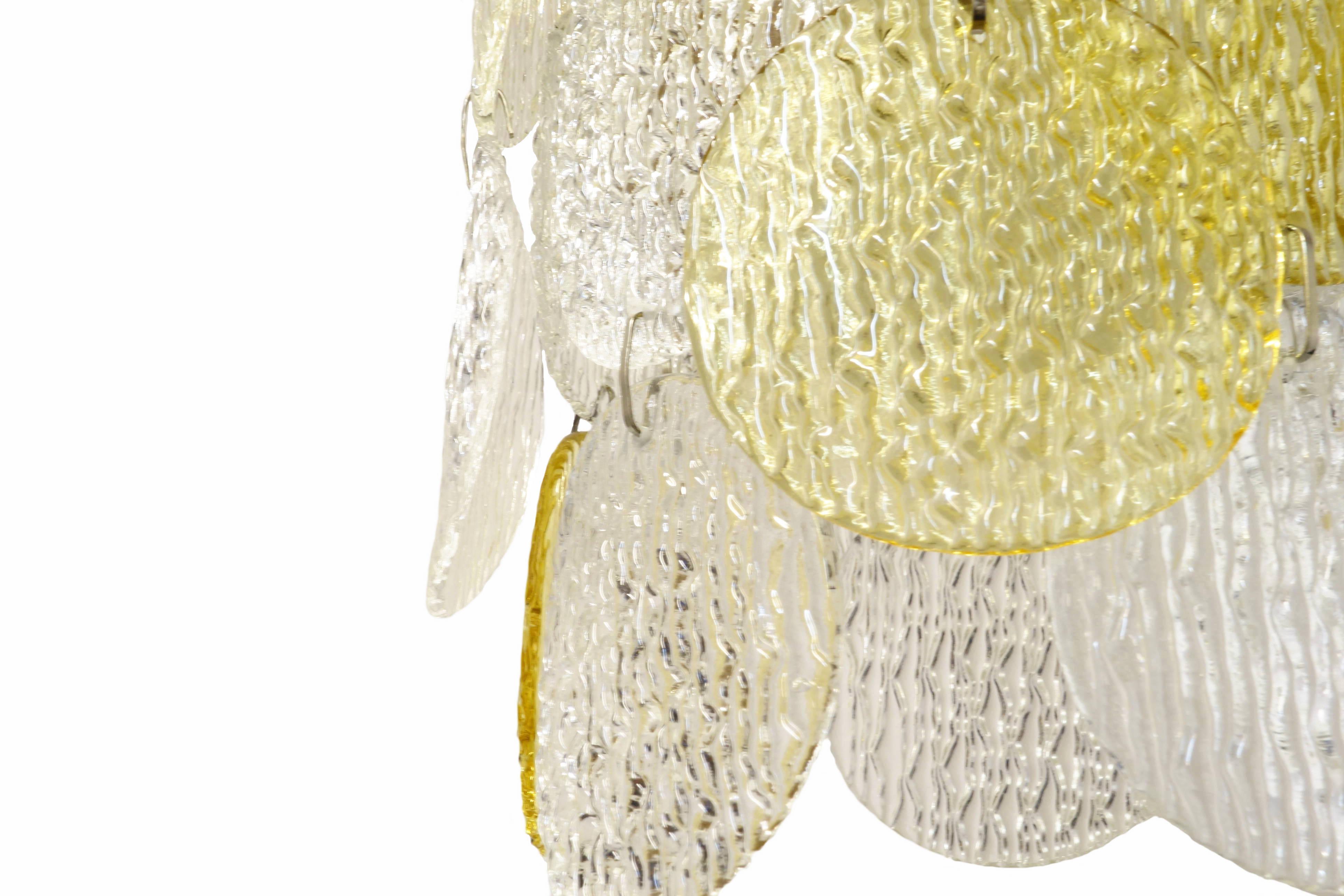 Mid-Century Modern Chandelier Vistosi Torcello Murano Glass Pendant Italy 1970s Yellow White For Sale