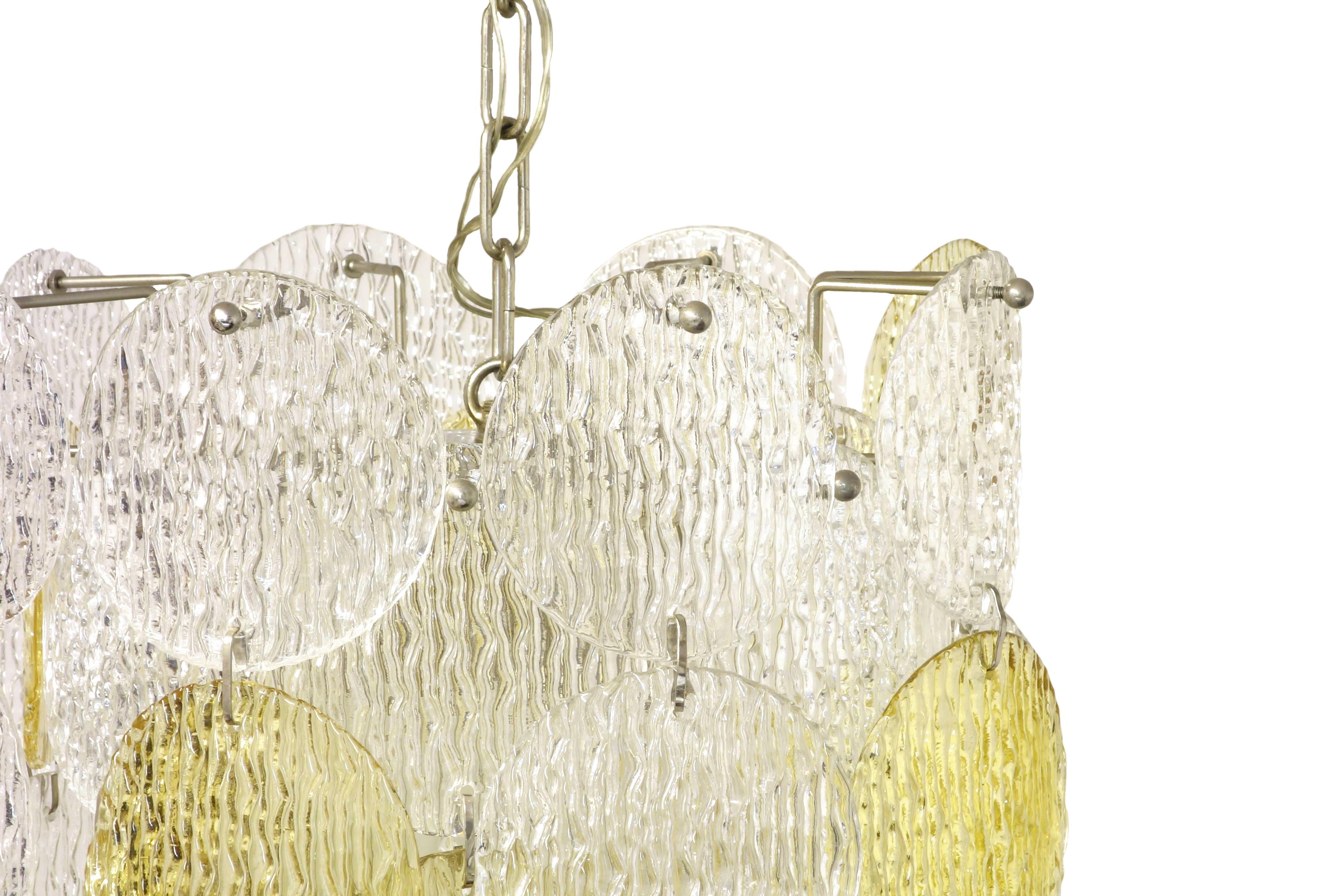 Italian Chandelier Vistosi Torcello Murano Glass Pendant Italy 1970s Yellow White For Sale