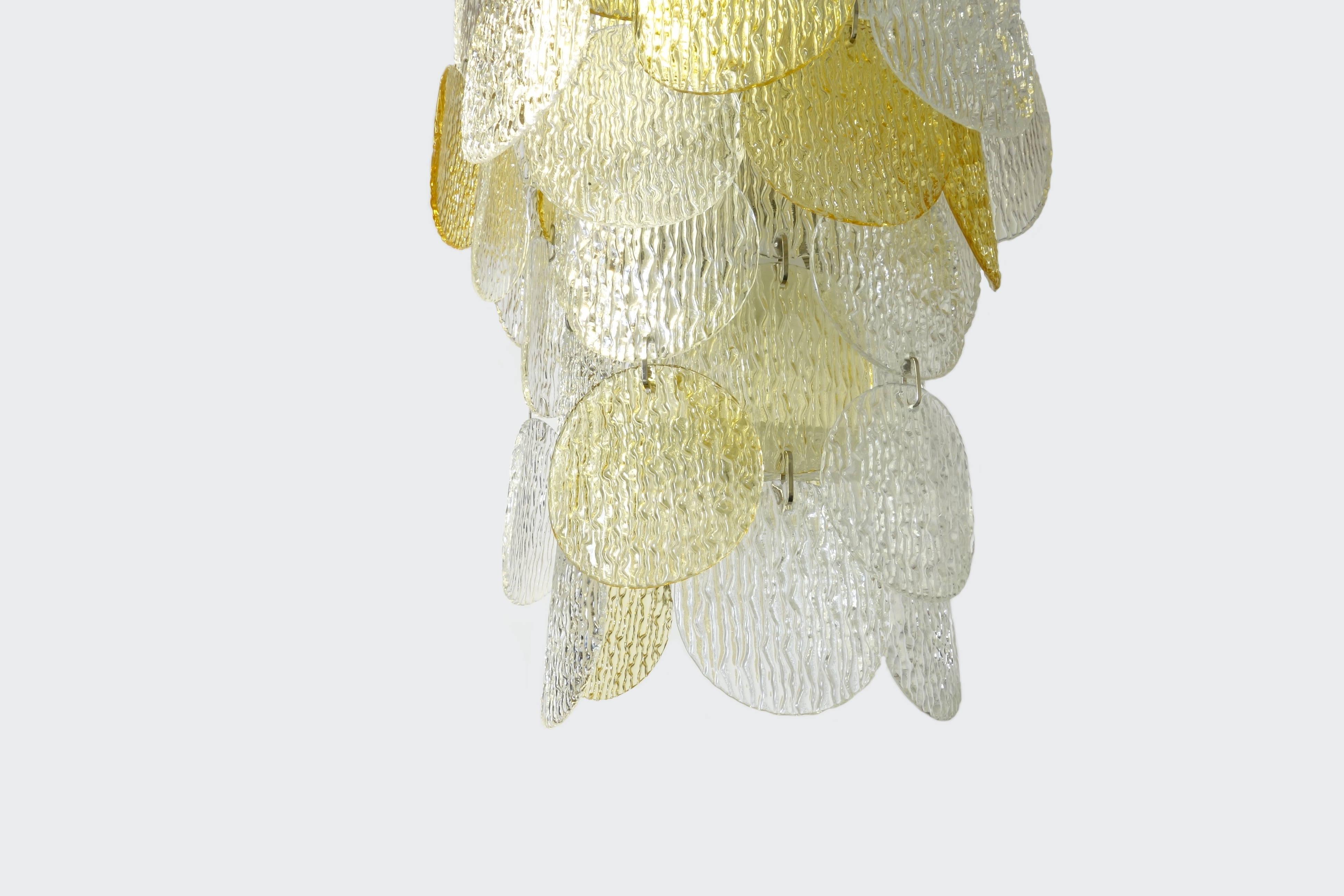 Chandelier Vistosi Torcello Murano Glass Pendant Italy 1970s Yellow White For Sale 1