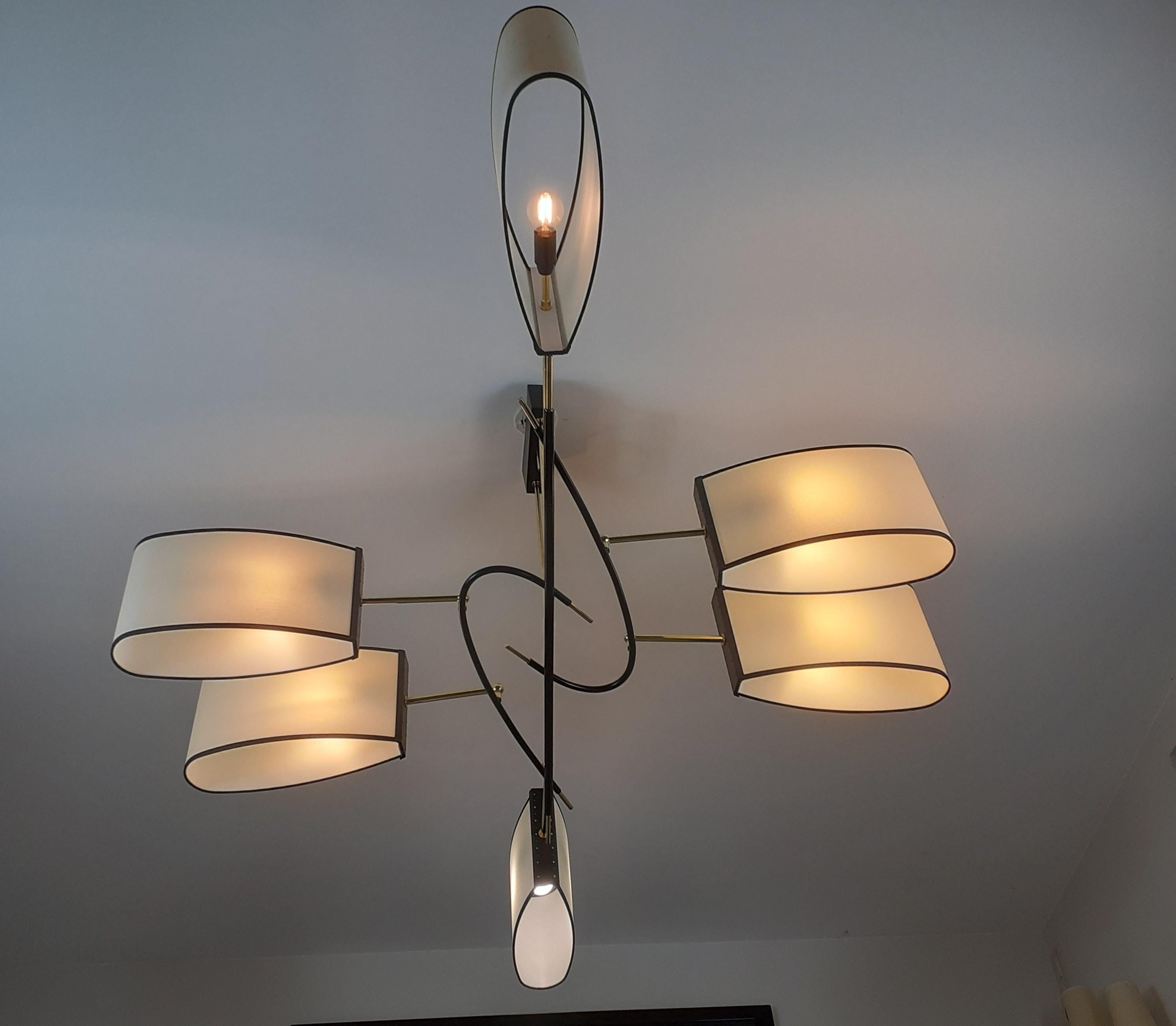French Chandelier with 6 Sconces Maison Lunel, circa 1950