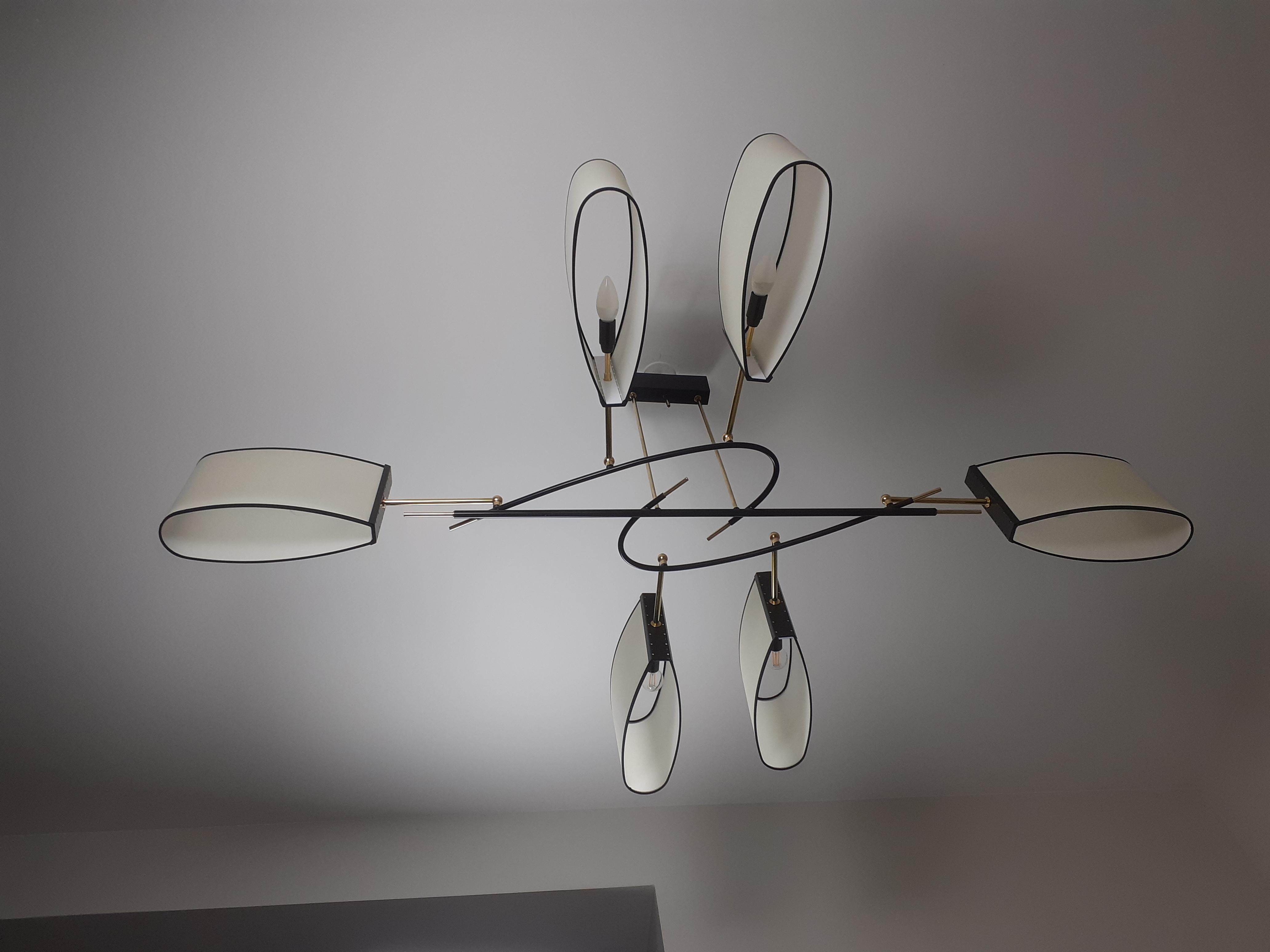 Metal Chandelier with 6 Sconces Maison Lunel, circa 1950