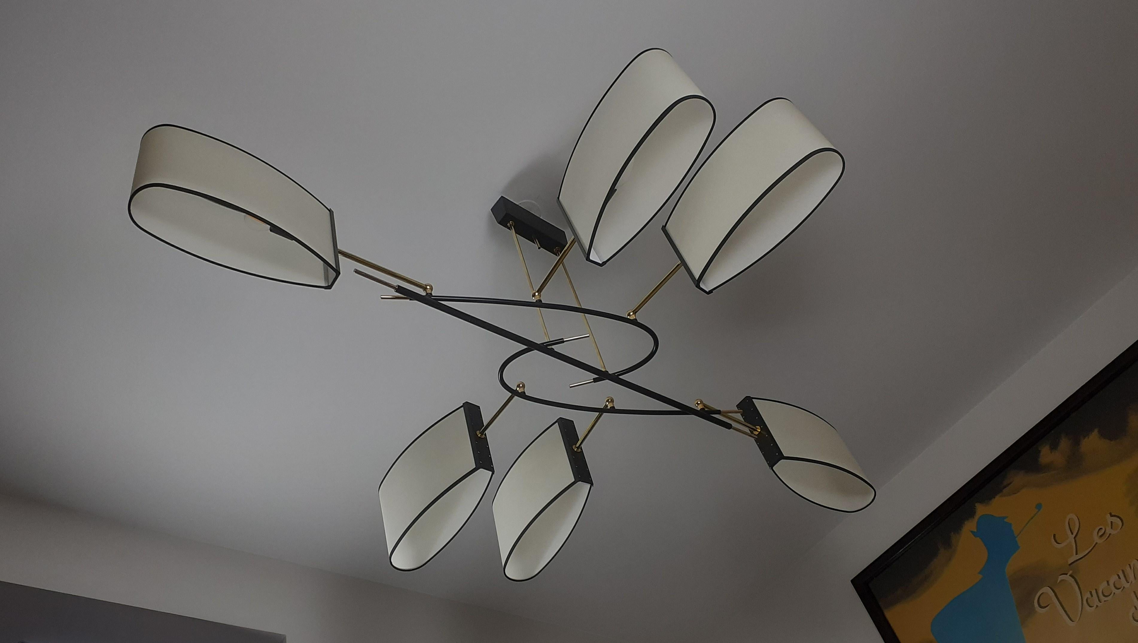 French Chandelier with 6 Sconces Maison Lunel, circa 1950