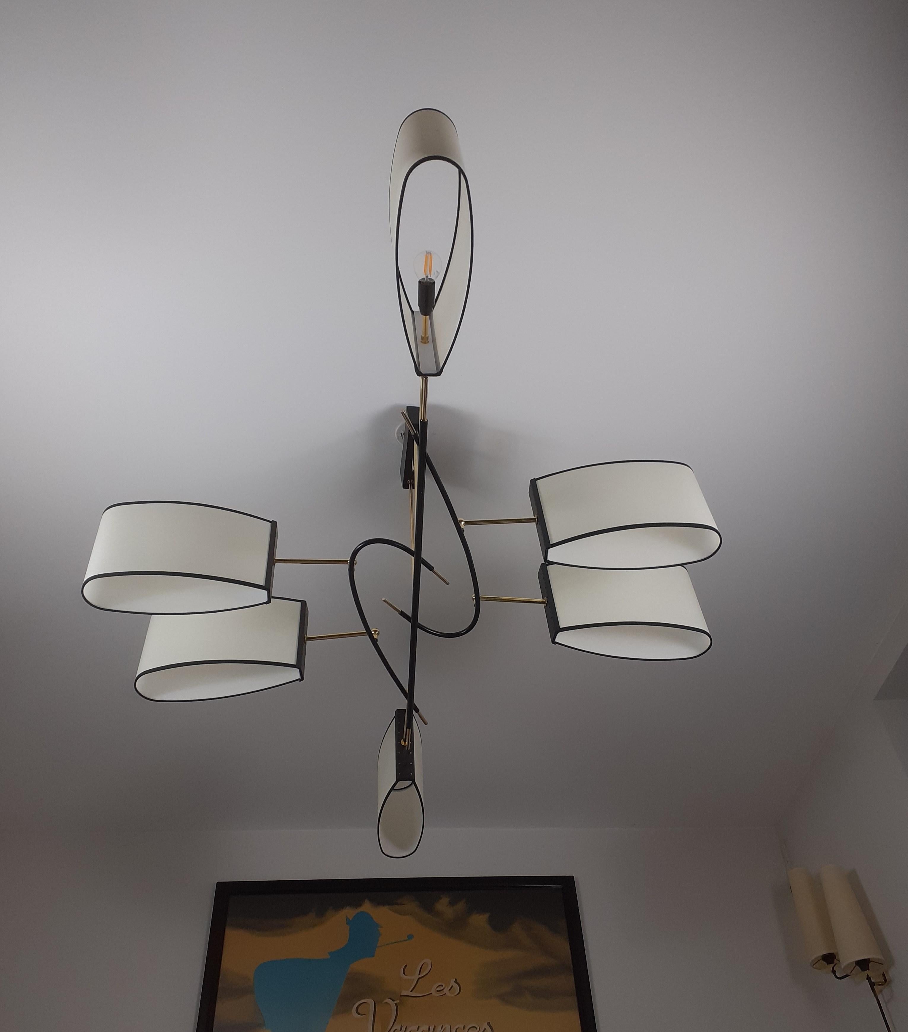 Chandelier with 6 Sconces Maison Lunel, circa 1950 In Excellent Condition In Saint-Ouen, FR