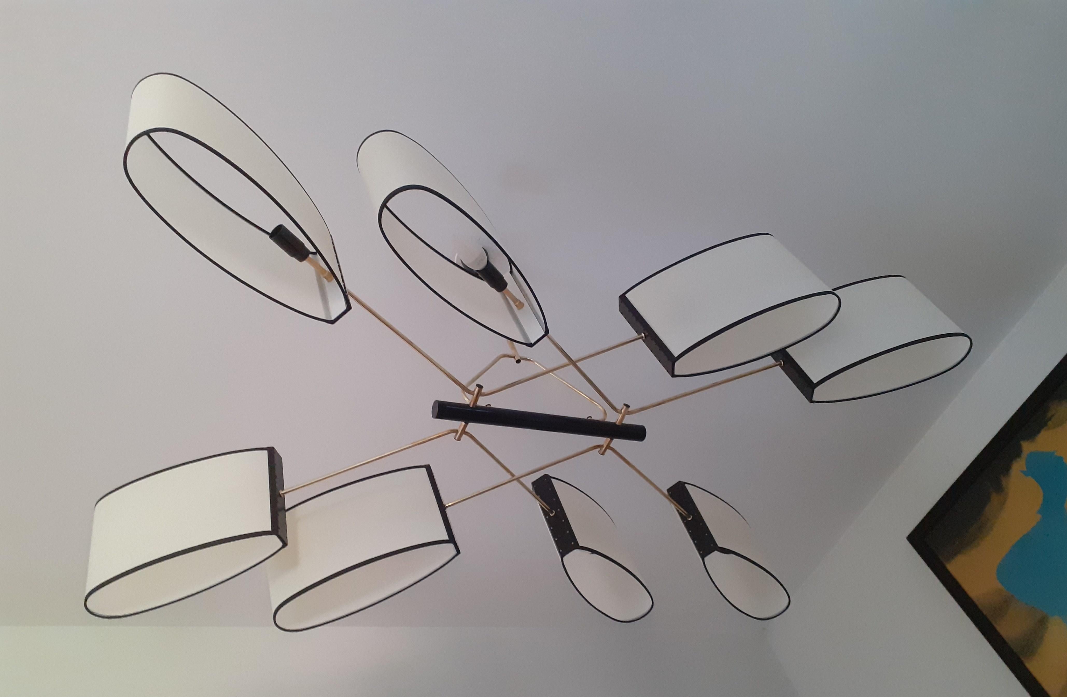 Mid-Century Modern Chandelier with 8 Lights, Maison Lunel, circa 1950