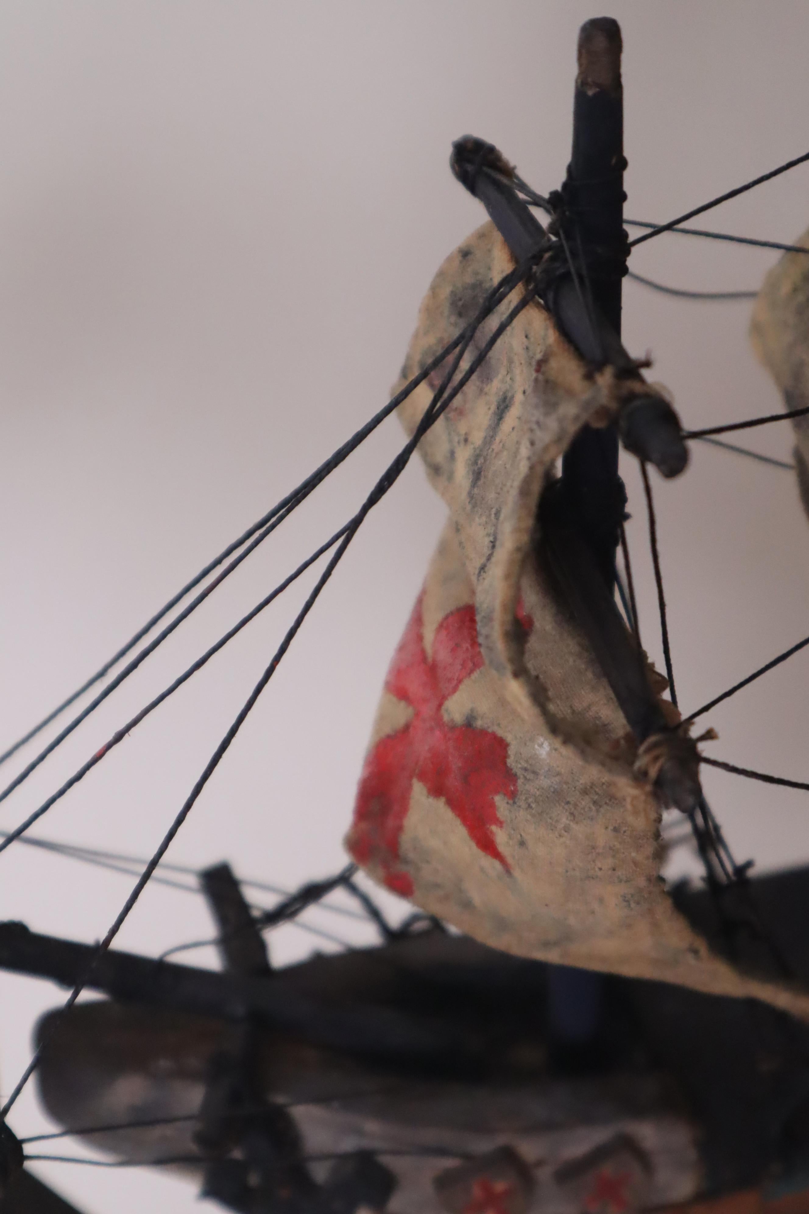 Chandelier With a Spanish Wooden Galleon Sailing Ship, 1940s For Sale 1