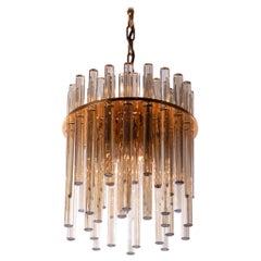 Vintage 1960 Germany Palwa Chandelier Amber Murano Glass Rods & Gilt Brass