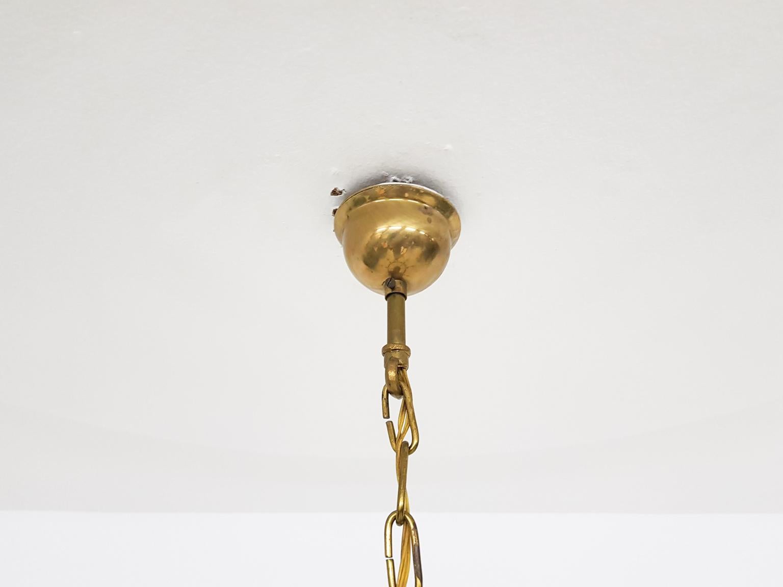 Chandelier with Blown Glass Chalices in Black Iron and Brass, 1930s 2