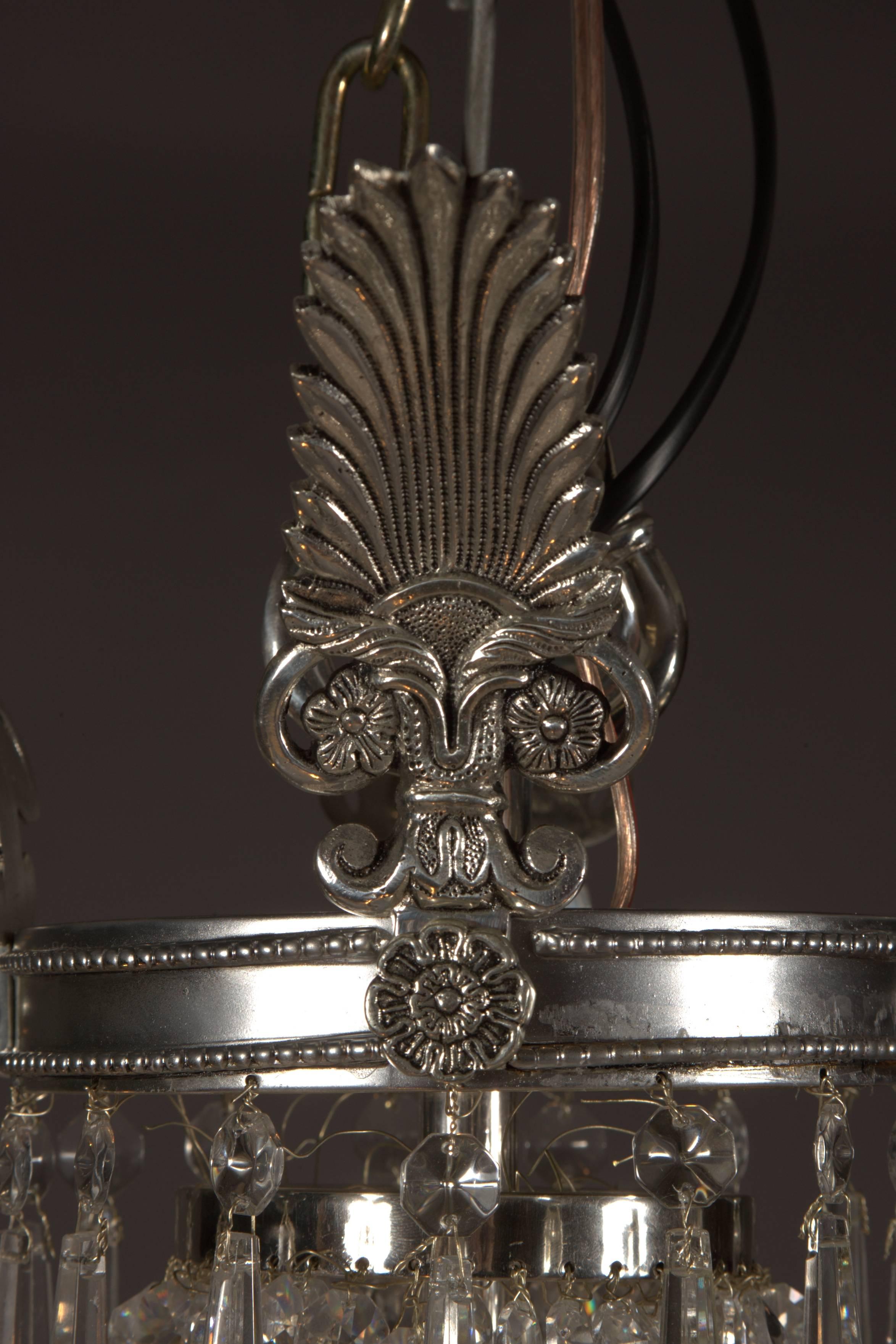 19th Century Chandelier with Brass in the antique Biedermeier Style brass galvanized 